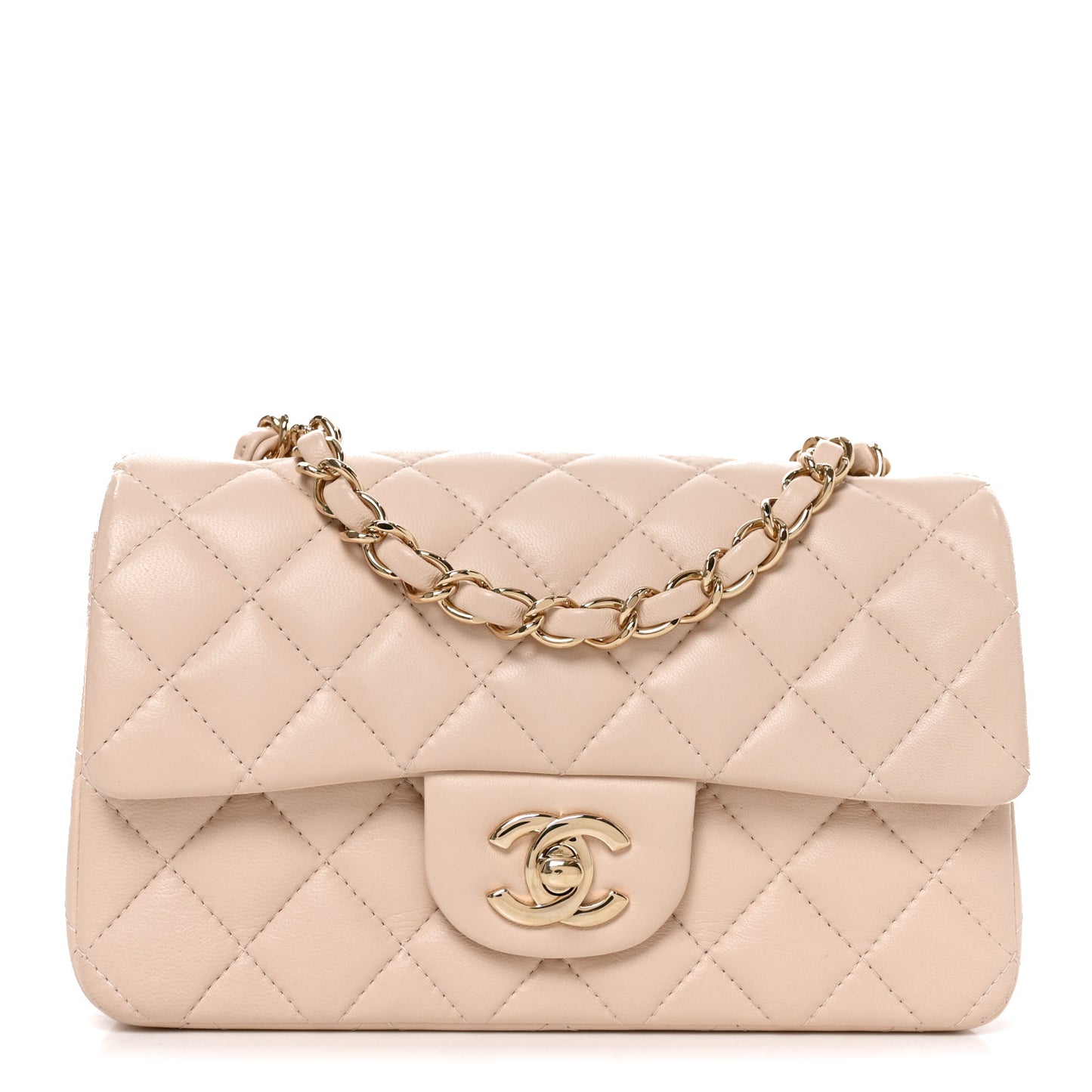 Lambskin Quilted Mini Rectangular Flap Light Beige