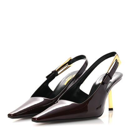 Saint Laurent Glazed Calfskin Lee 75 Slingback Pumps 37 Marron Glace 4 of 13