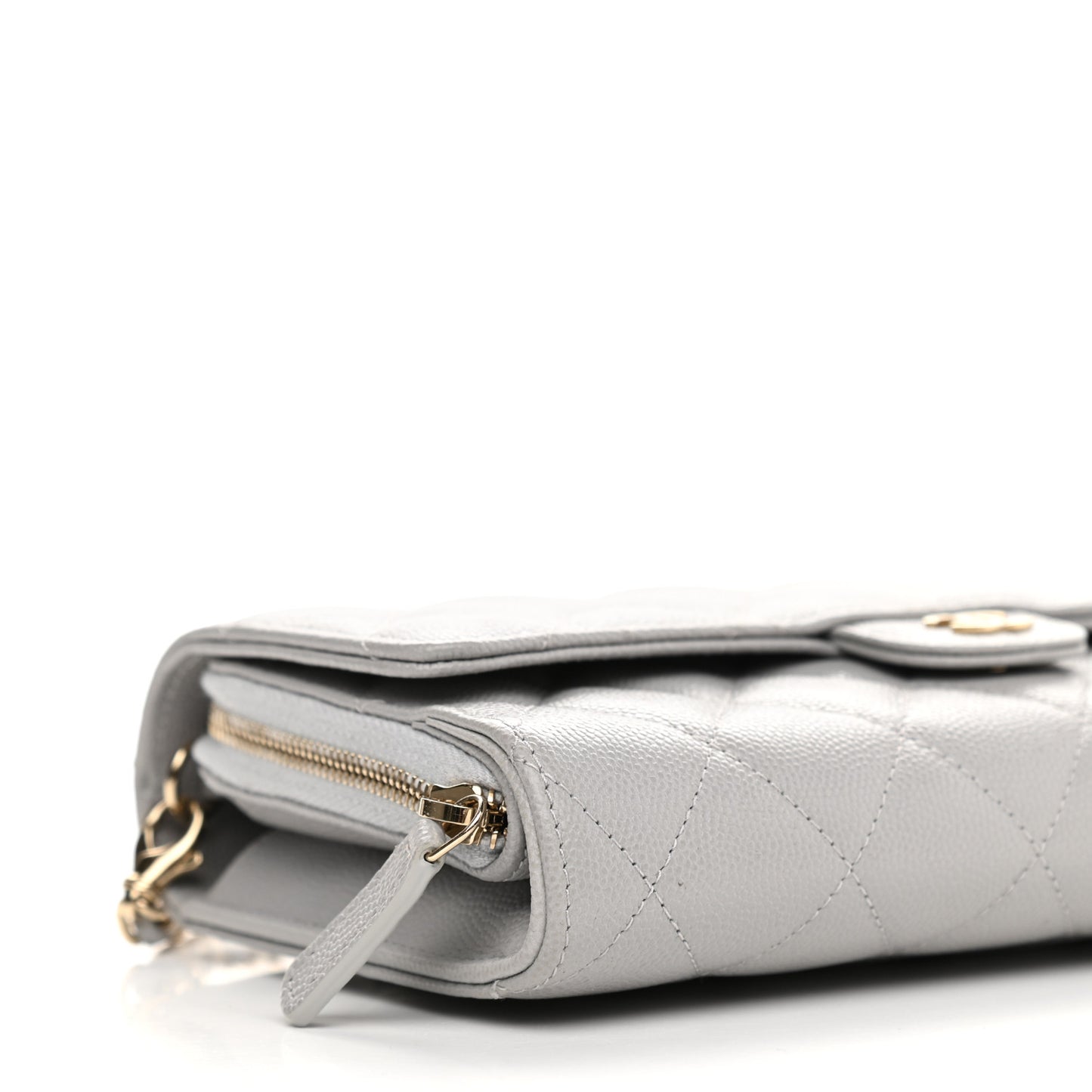 Caviar Quilted Phone Holder Wallet on Removable Chain Grey
