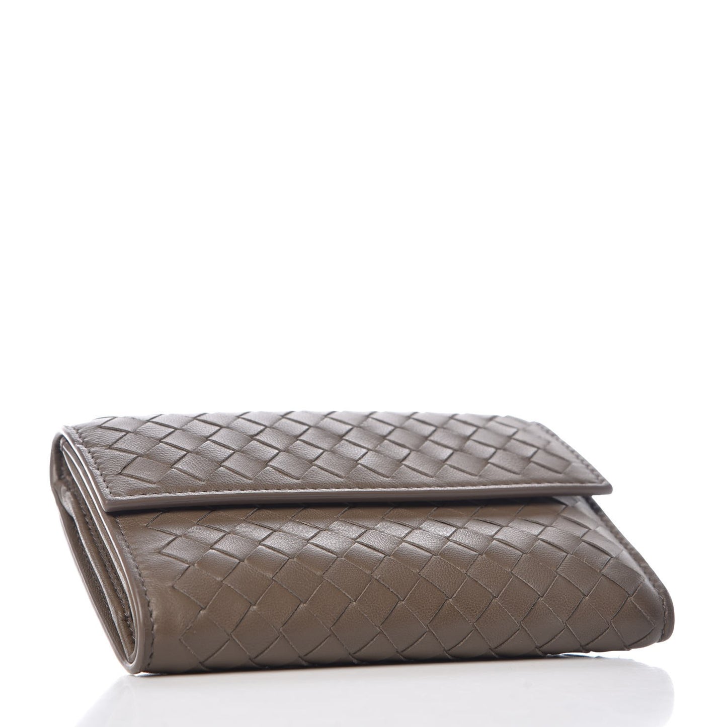 Nappa Intrecciato Continental Compact Flap Wallet Light Grey