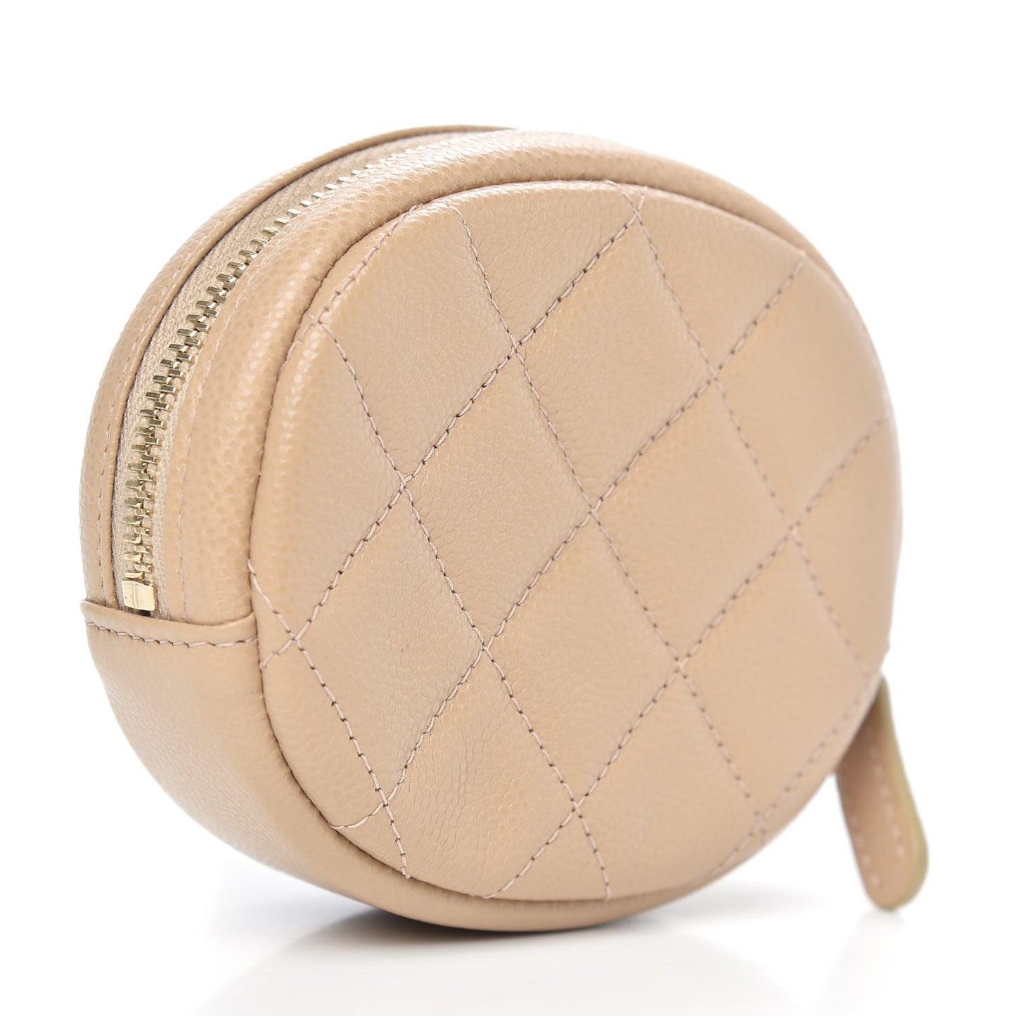 Caviar Quilted Zip Around Classic Coin Purse Beige