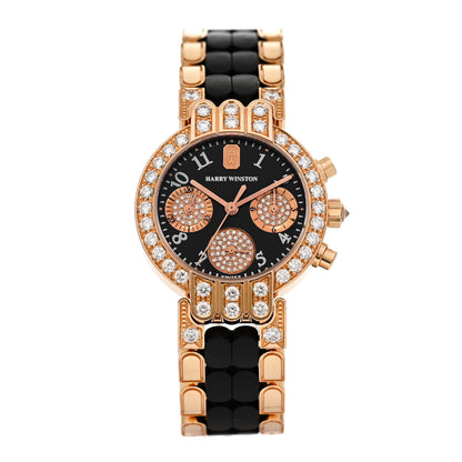 Harry Winston 18K Rose Gold Diamond Bezel 32mm Premier Chronograph Quartz Watch Black 1 of 5