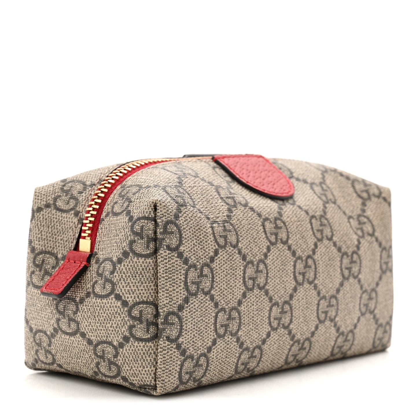 Soft GG Supreme Monogram Calfskin Small Ophidia Cosmetic Case Beige Ebony Hibiscus Red