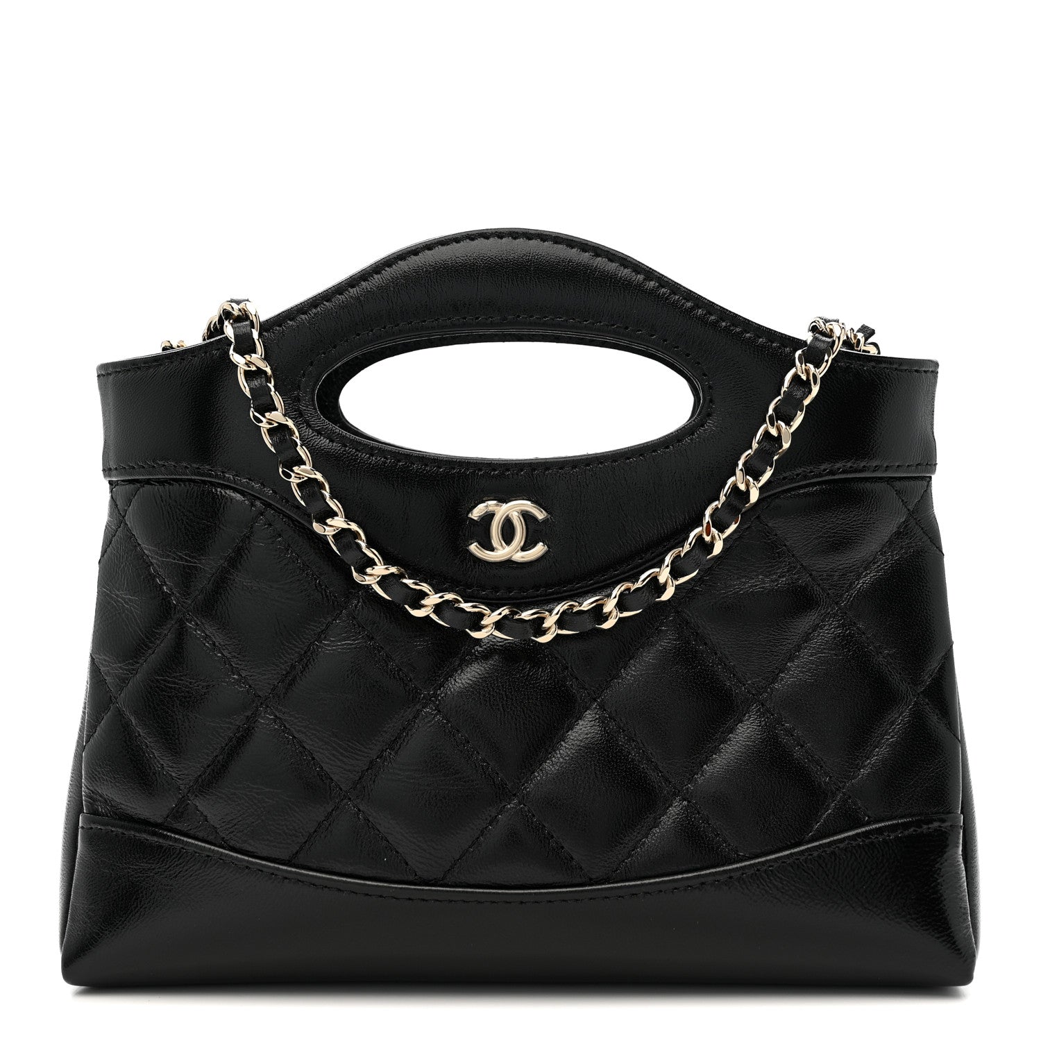 Chanel Shiny Crumpled Calfskin Quilted Nano 31 Shopping Bag Black 1 of 11