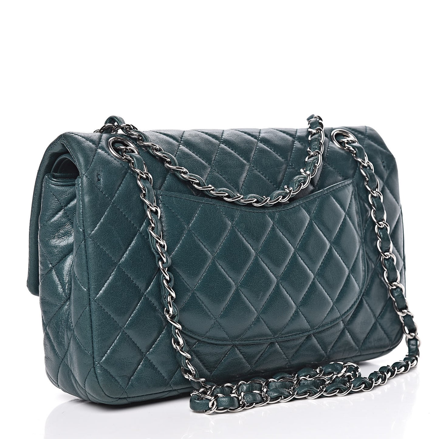 Lambskin Quilted Medium Double Flap Dark Green