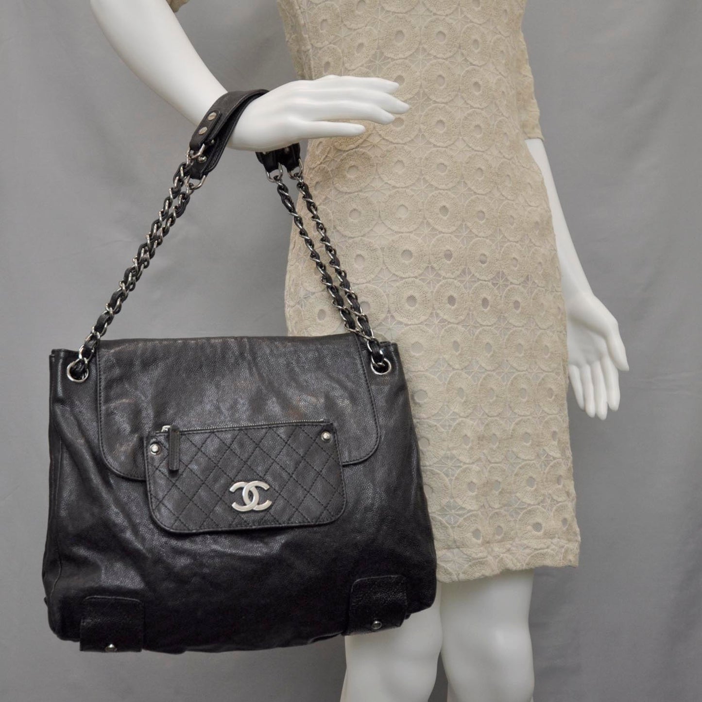Glazed Caviar Pocket In The City Tote Brown
