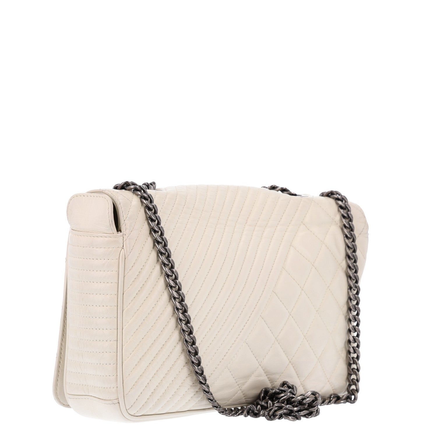 Chanel Glazed Calfskin Quilted Medium Coco Boy Flap White 3 of 10