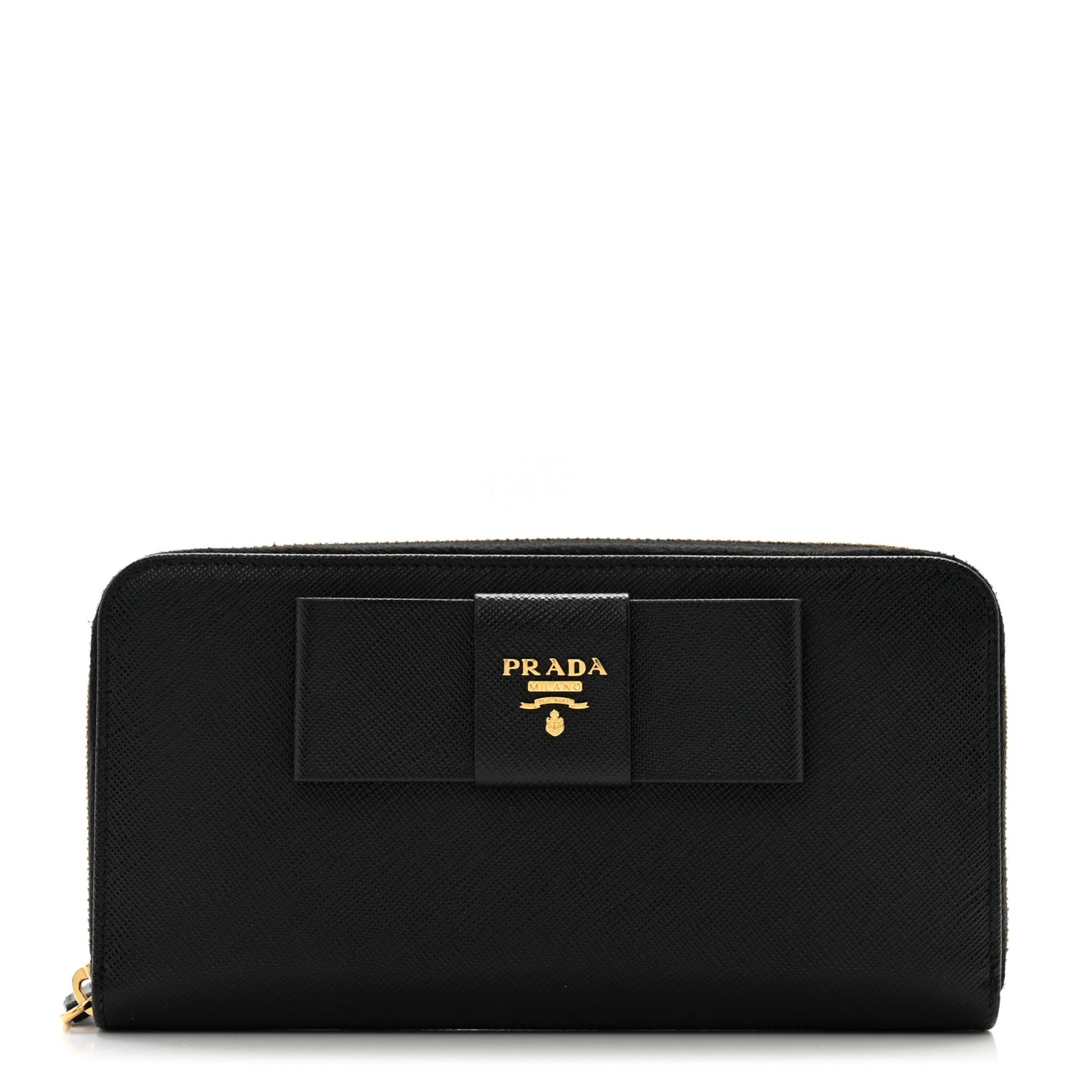 Saffiano Fiocco Bow Zip Around Wallet Black