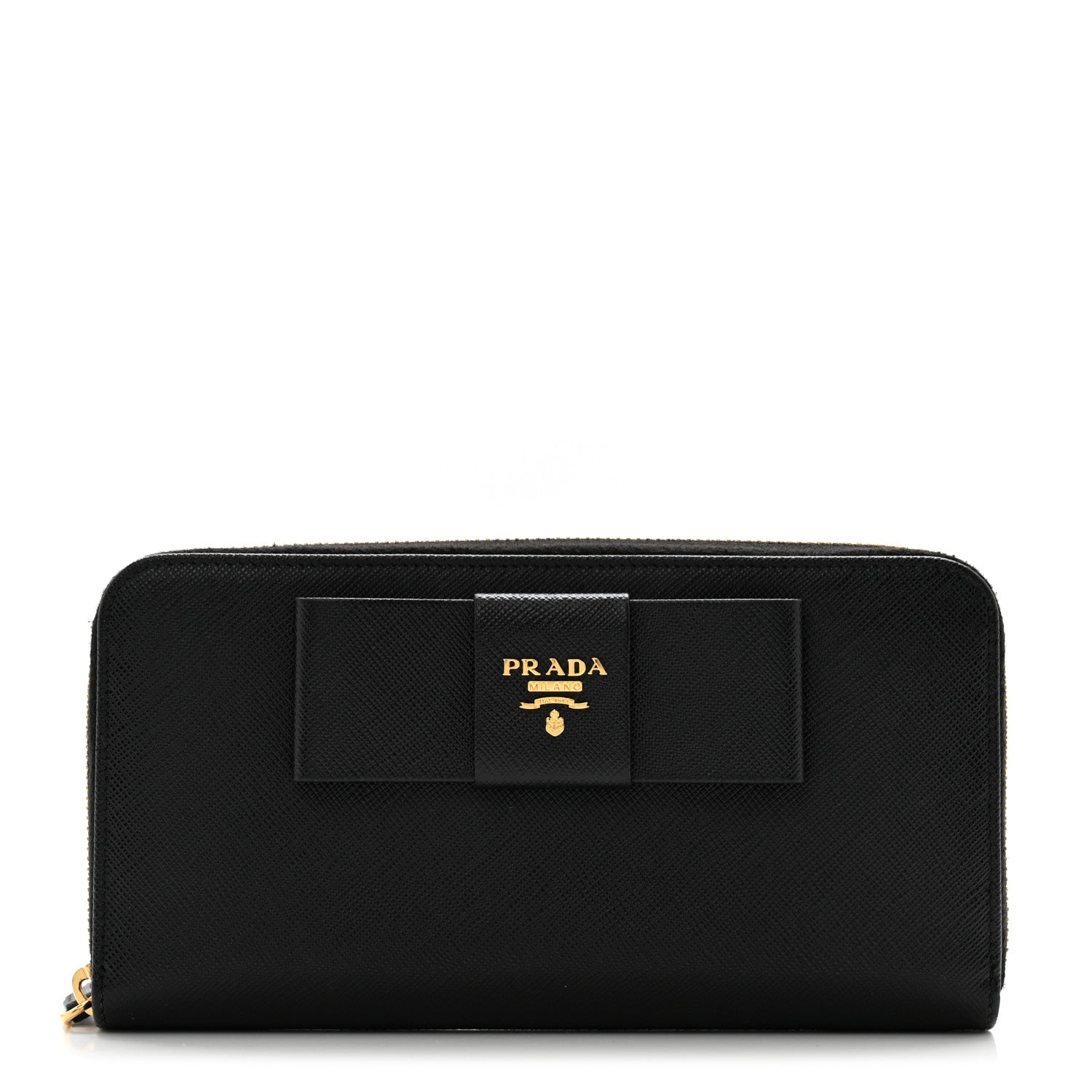 Prada Saffiano Fiocco Bow Zip Around Wallet Black 1 of 12