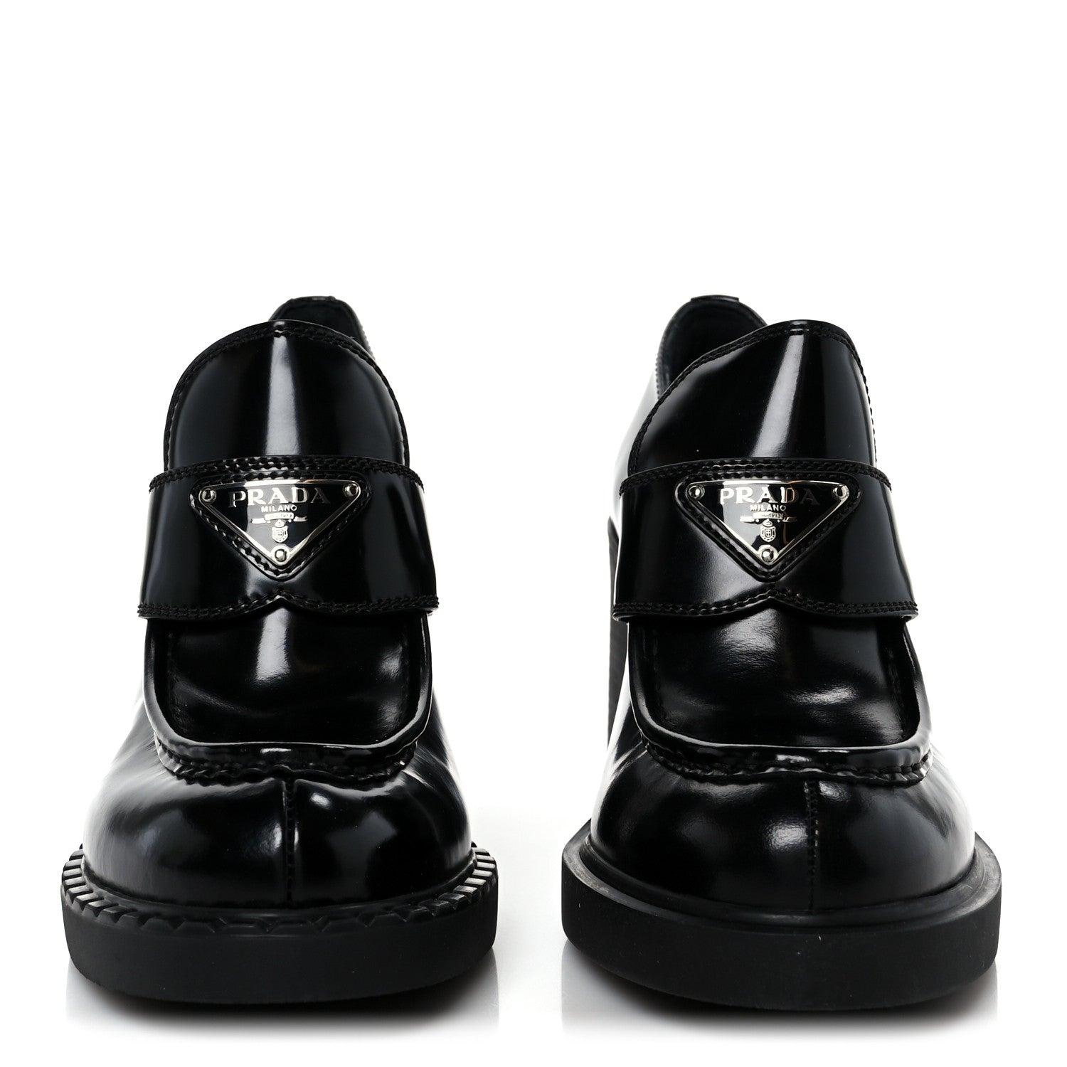 Prada Spazzolato Metal Triangle Logo 85mm Loafers 40 Black 1810753