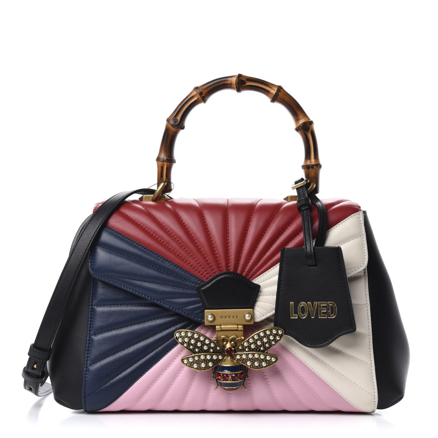 Calfskin Bamboo Trapuntata Queen Margaret Top Handle Bag Blue Agata Hibiscus Red Mystic White Sugar Pink