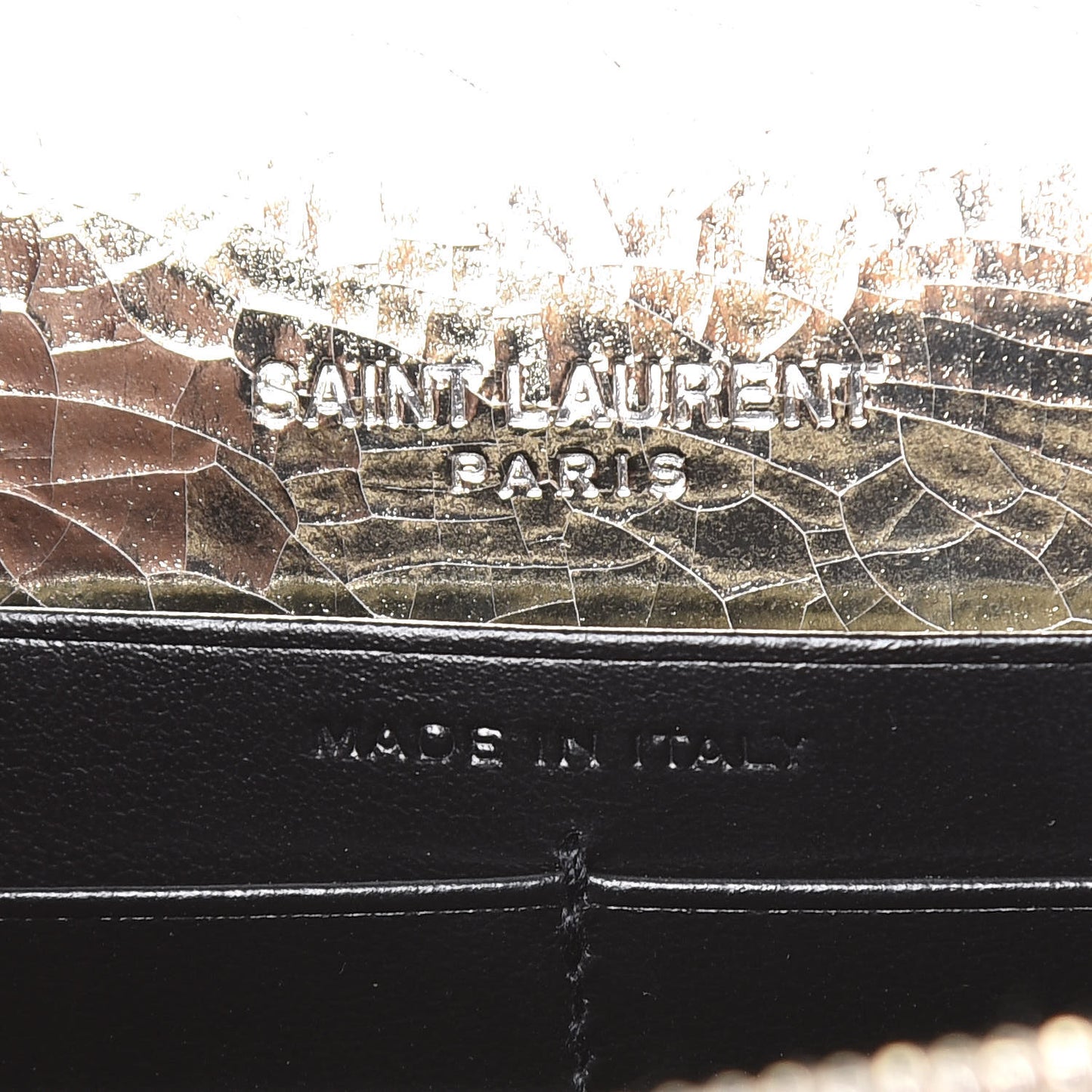 Metallic Crackled Calfskin Kate Monogram Tassel Chain Wallet Gold