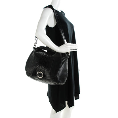 Gucci Python Large Techno Horsebit Shoulder Flap Bag Black 2 of 7