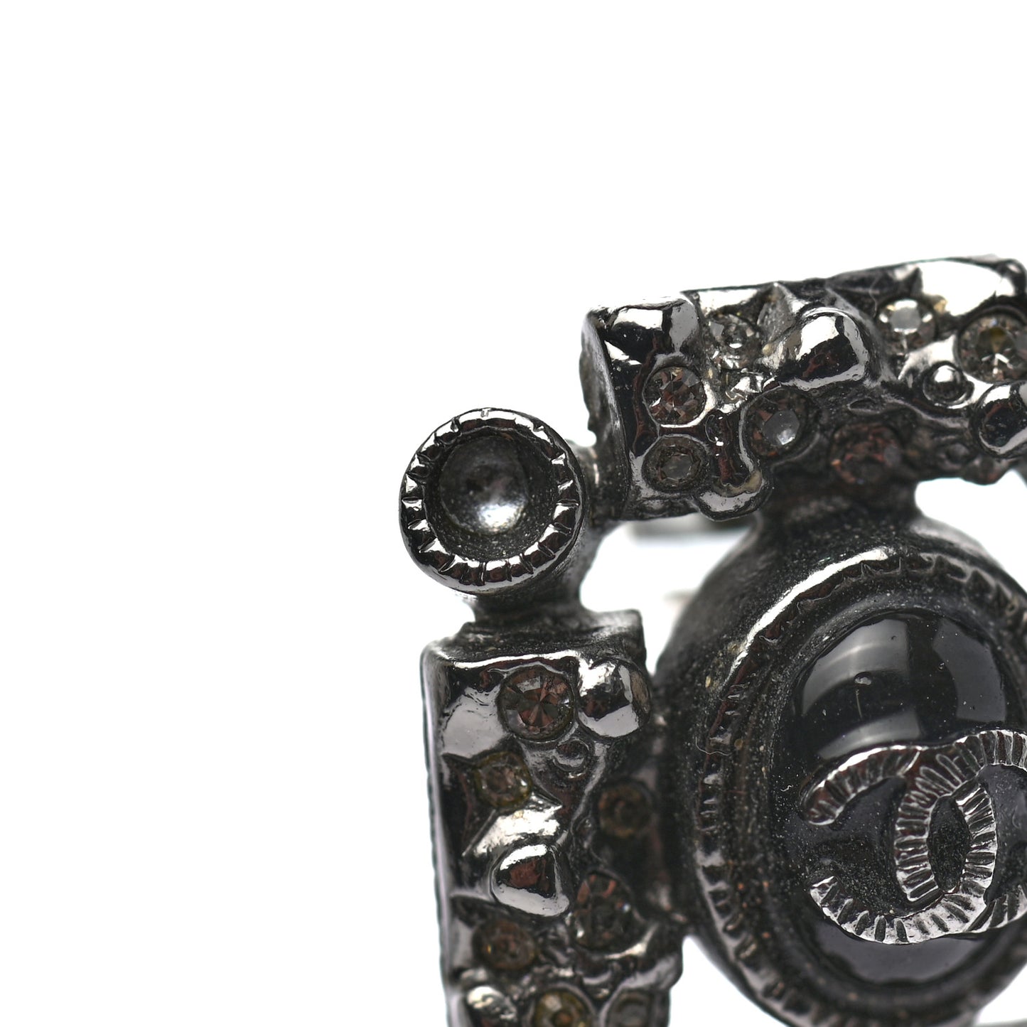 Ruthenium Pearl Crystal Enamel CC Square Earrings Silver
