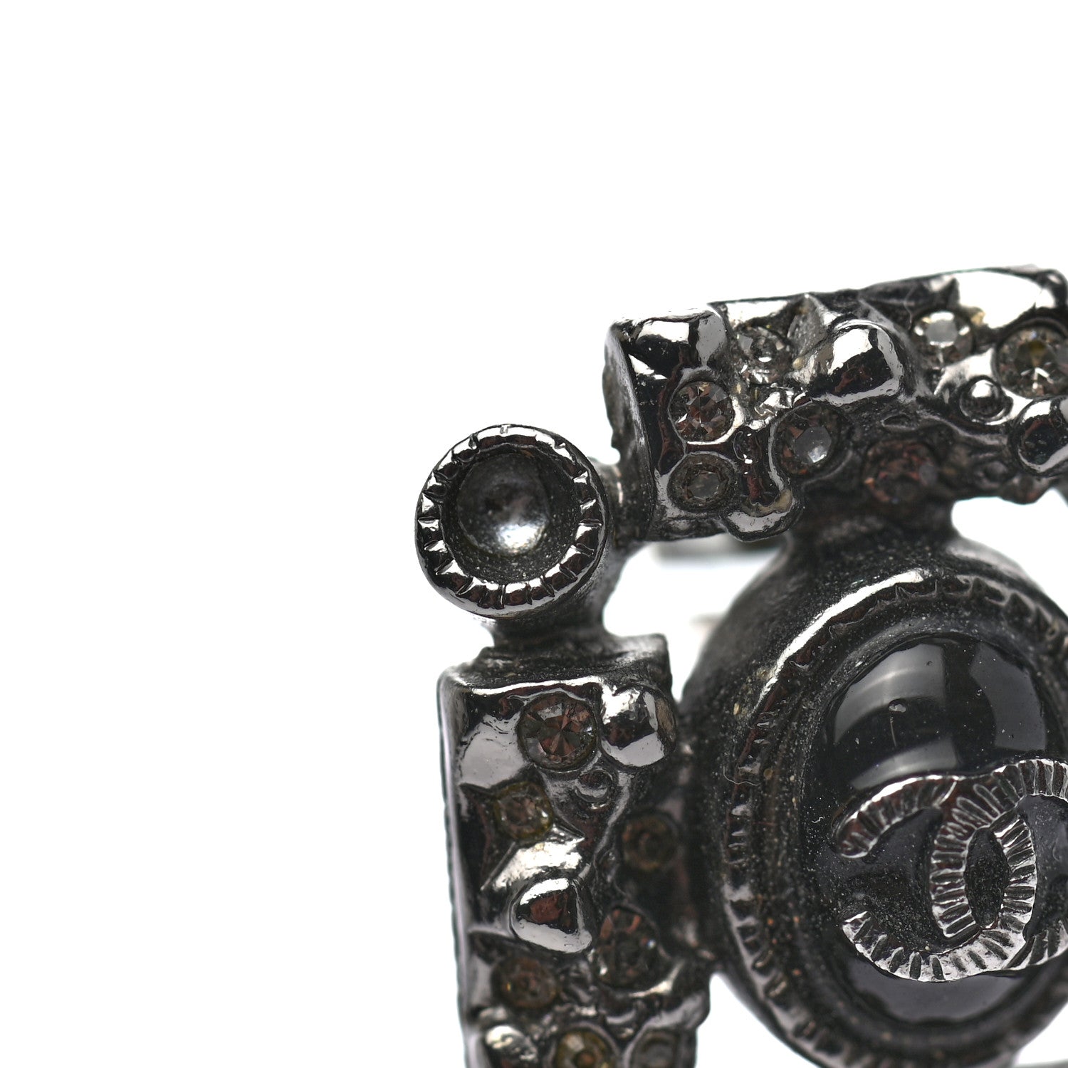 Chanel Ruthenium Pearl Crystal Enamel CC Square Earrings Silver 5 of 8