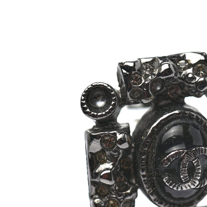Chanel Ruthenium Pearl Crystal Enamel CC Square Earrings Silver 5 of 8