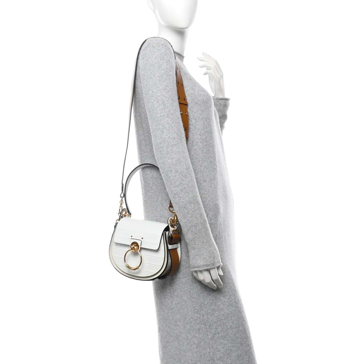 Chloe Calfskin Crocodile Embossed Small Tess Bag Brilliant White 3 of 12