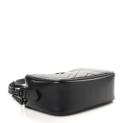 Gucci Calfskin Matelasse Monochrome Mini GG Marmont Chain Shoulder Bag Black 3 of 10