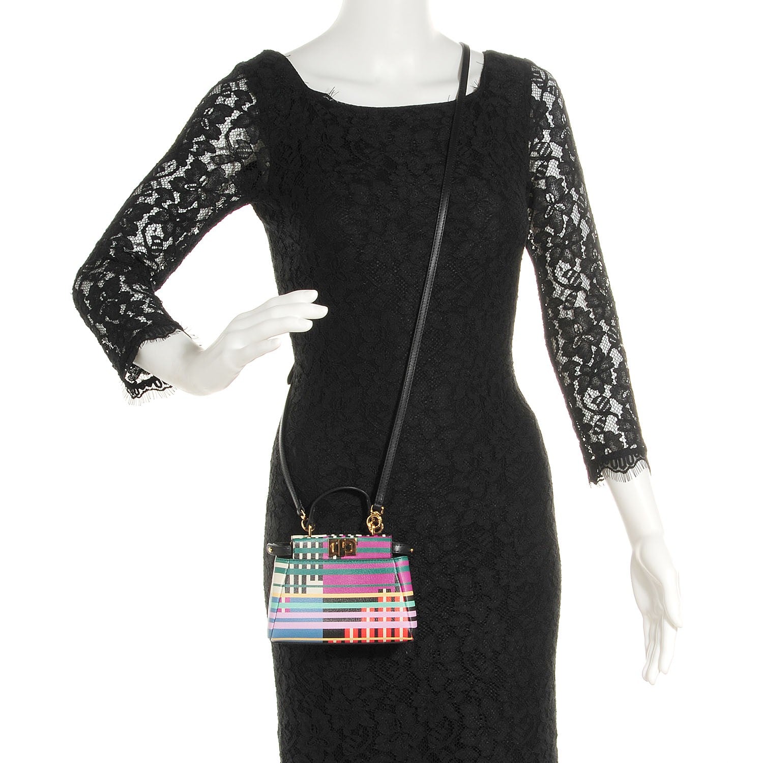 Fendi Vitello Seta Digital Print Micro Peekaboo Iconic Satchel Multicolor Black 10 of 10