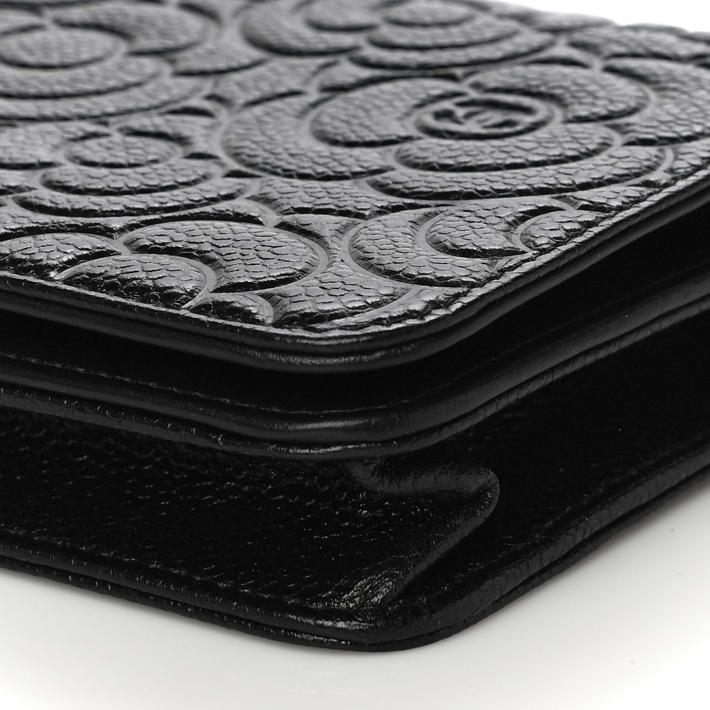 Caviar Camellia Embossed Wallet On Chain WOC Black