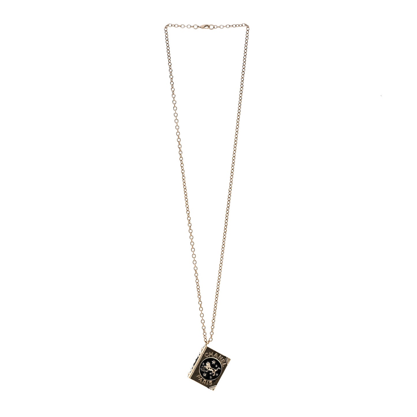 Metal CC Lion Book Locket Necklace Gold
