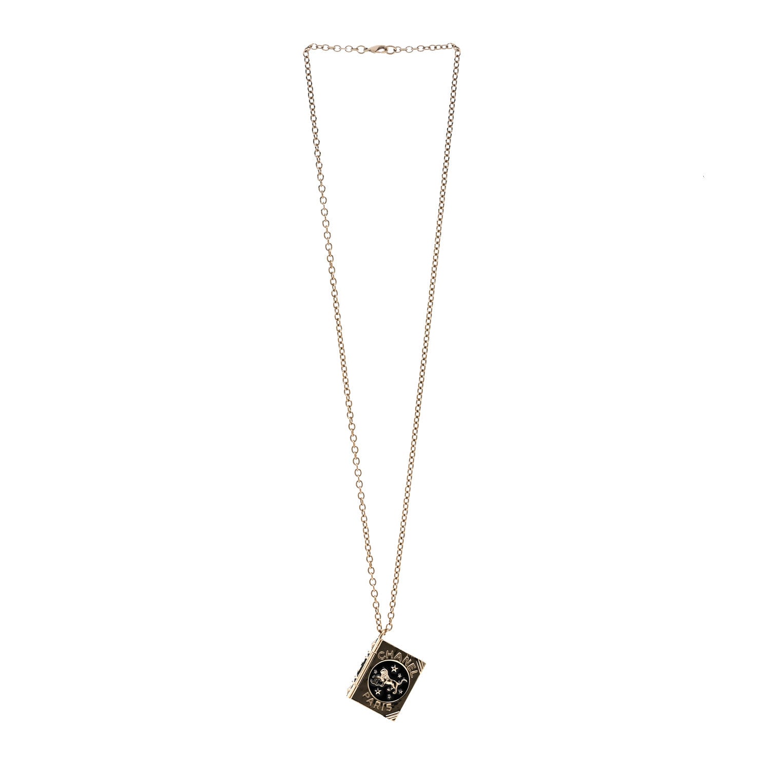 Chanel Metal CC Lion Book Locket Necklace Gold 3 of 5