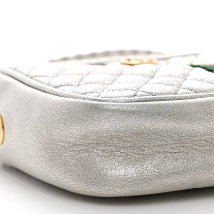 Gucci Laminated Nappa Web Trapuntata Mini GG Shoulder Bag Argento 8 of 9
