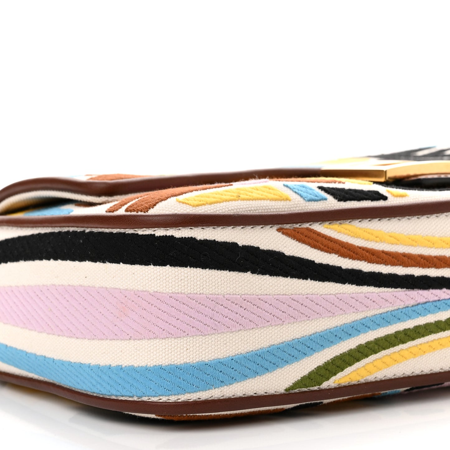 X SARA COLEMAN Canvas Vitello King Seta FF Fish Eye Embroidered Baguette Grezzo Multicolor Ghianda