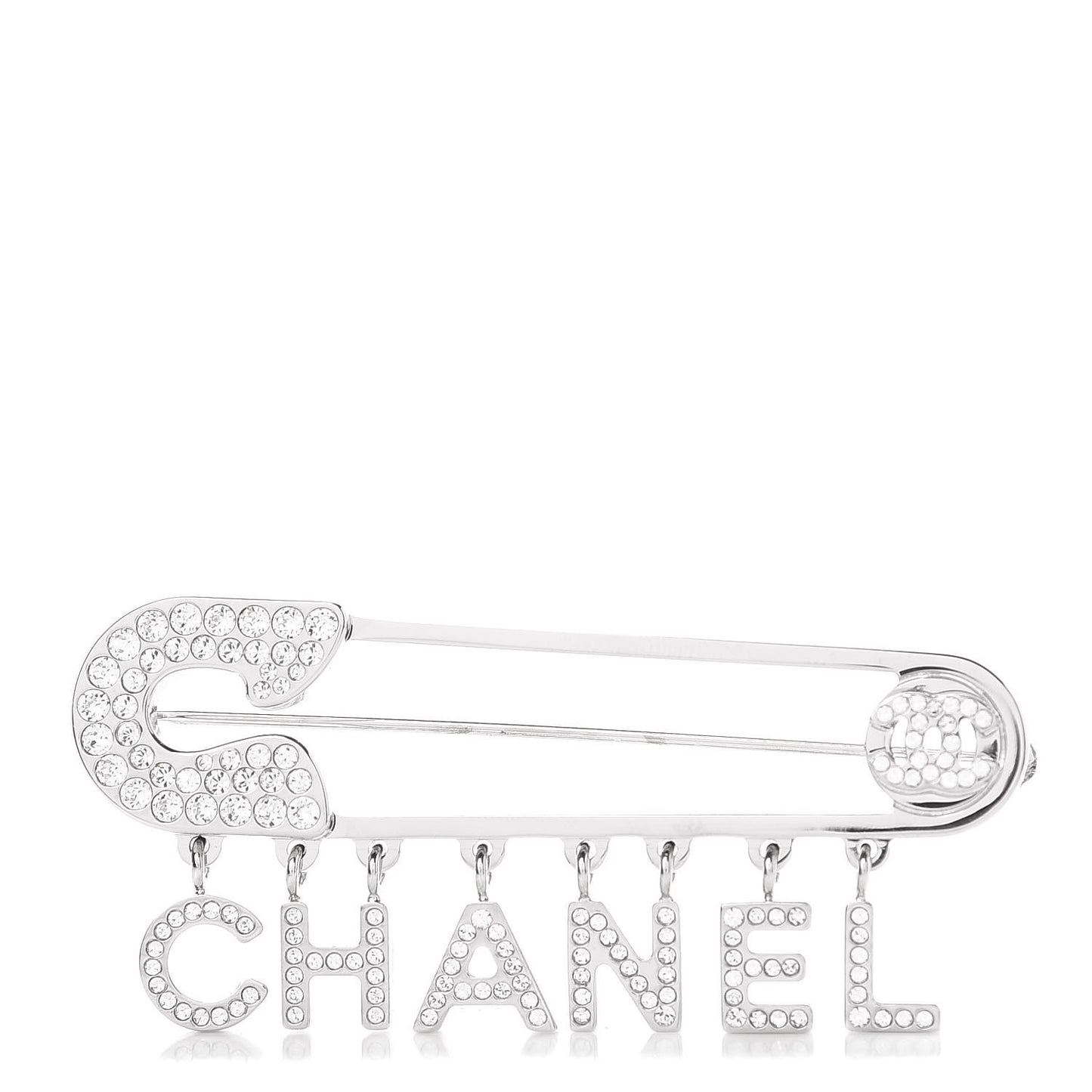 Crystal Safety Pin Brooch Silver