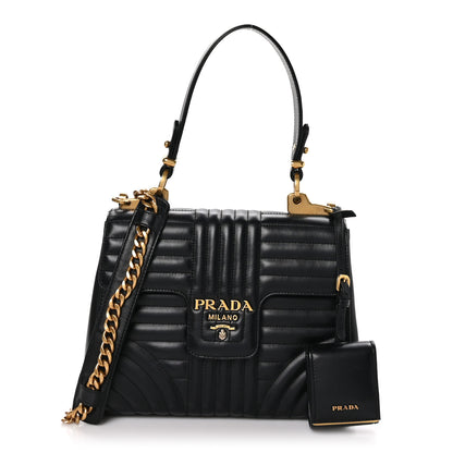 Prada Soft Calfskin Impunture Diagramme Flap Top Handle Bag Black 1 of 10