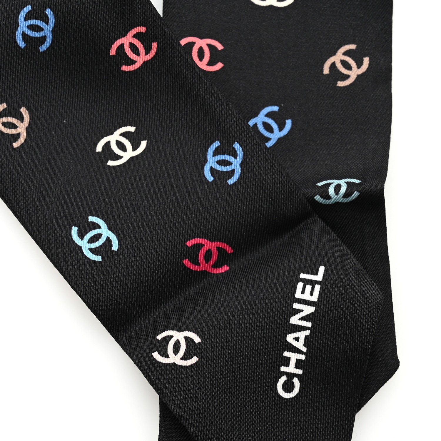 Chanel Silk Heart CC Slim Bandeau Scarf Black 2 of 3