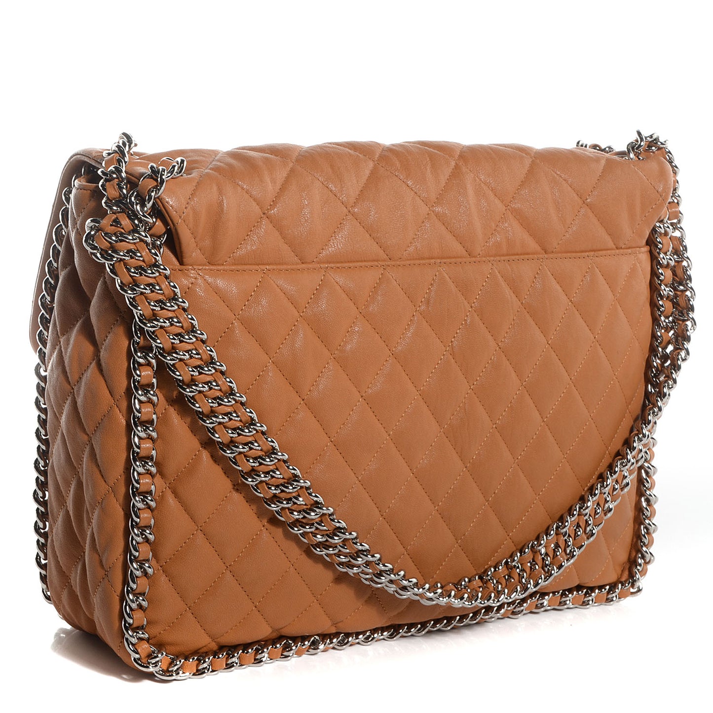 Washed Lambskin Chain Around Maxi Flap Bag Dark Beige