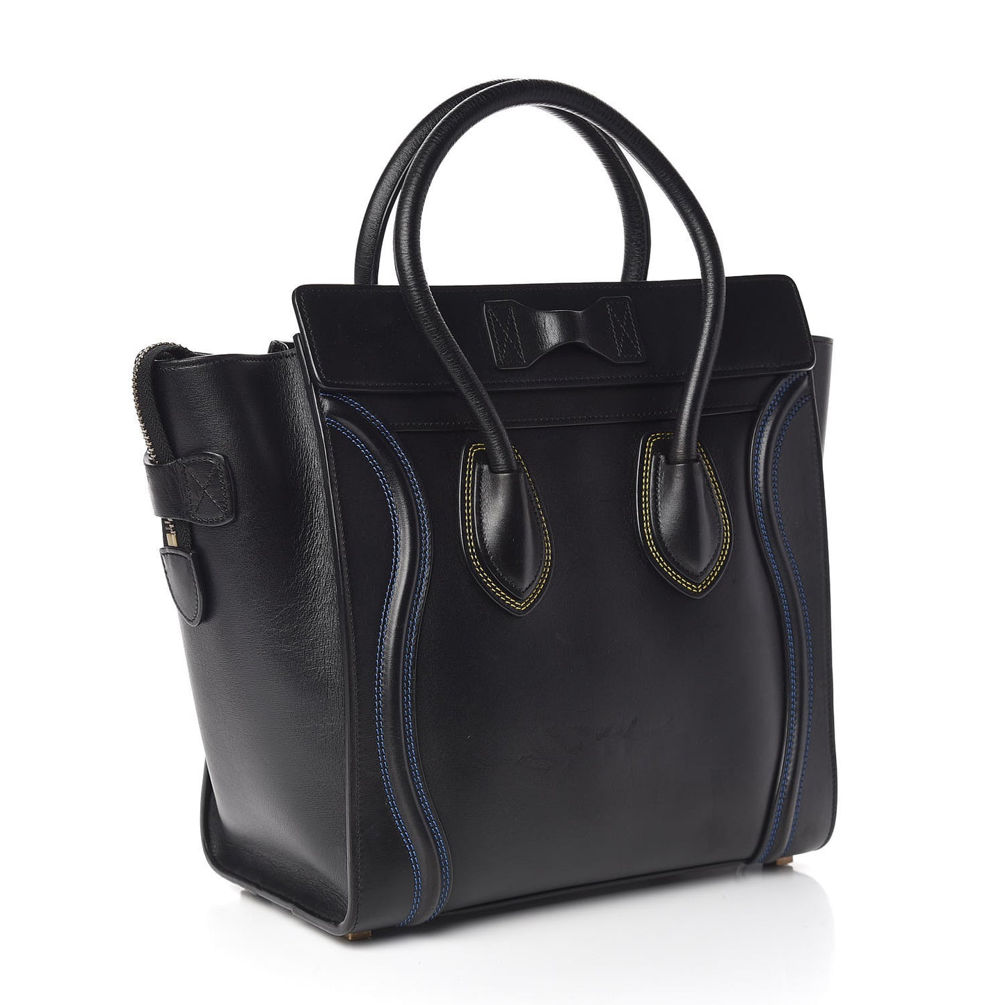 Smooth Calfskin Multicolor Double Stitching Micro Luggage Black