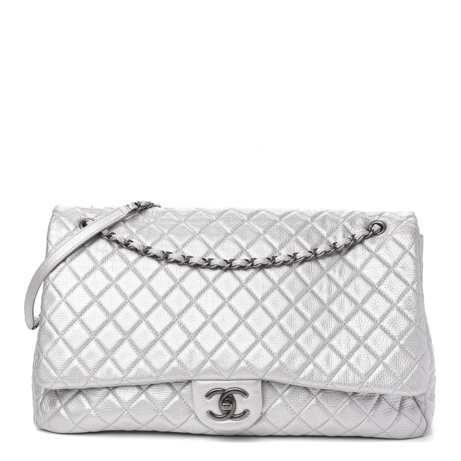 Chanel Metallic Calfskin Quilted XXL Travel Flap Bag Silver 1 of 10