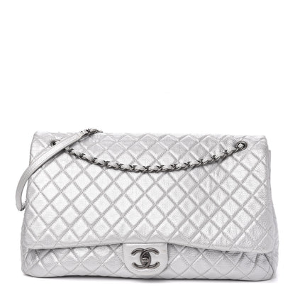 Chanel Metallic Calfskin Quilted XXL Travel Flap Bag Silver 1 of 10