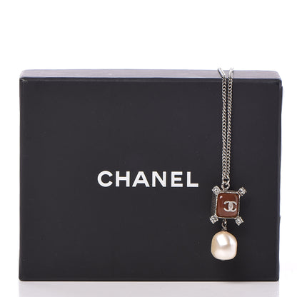 Chanel Enamel Pearl Crystal CC Pendant Necklace Silver 6 of 6