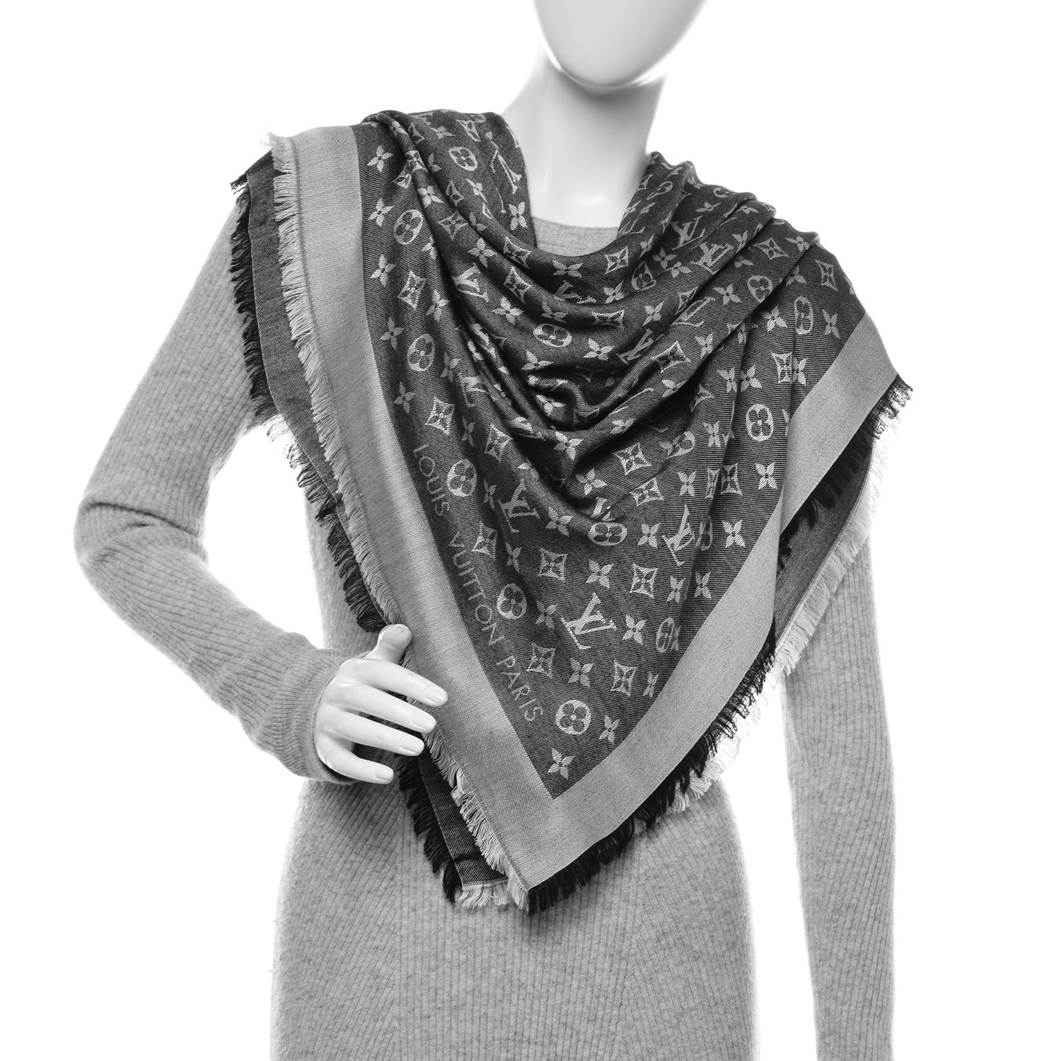 Louis Vuitton Silk Wool Monogram Denim Shawl Black 2 of 10