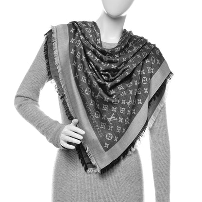 Louis Vuitton Silk Wool Monogram Denim Shawl Black 2 of 10