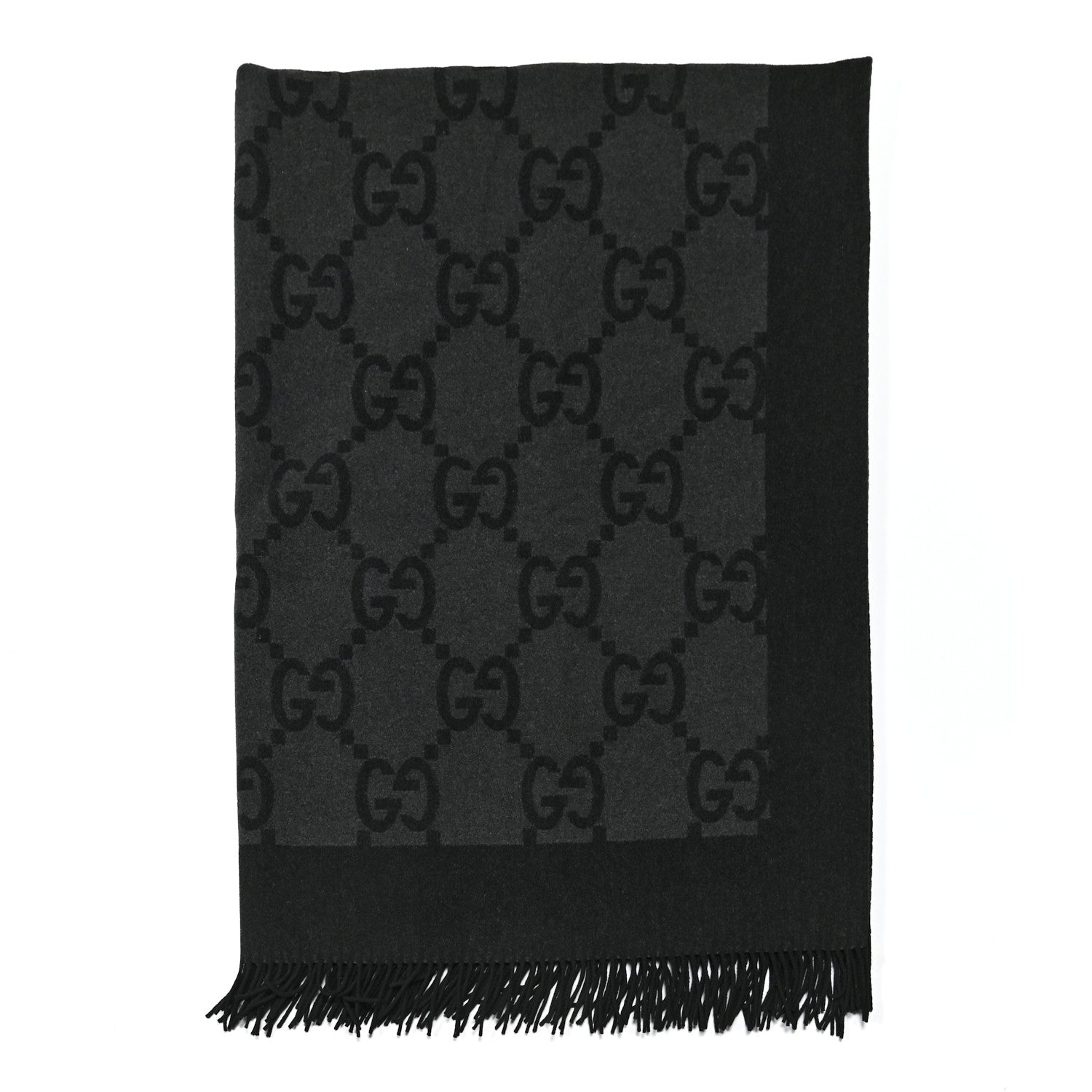Gucci Wool Cashmere GG Monogram Blanket Grey Black 1 of 3