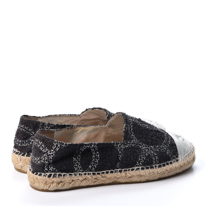 Chanel Tweed Lambskin CC Espadrilles 37 Black Silver 4 of 16