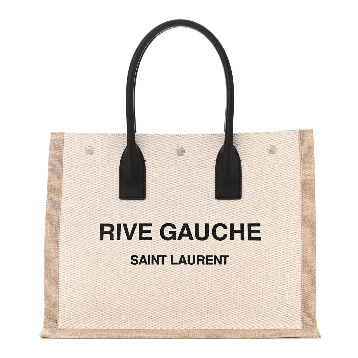 SAINT LAURENT Linen Calfskin Small Rive Gauche Tote Greggio Natural