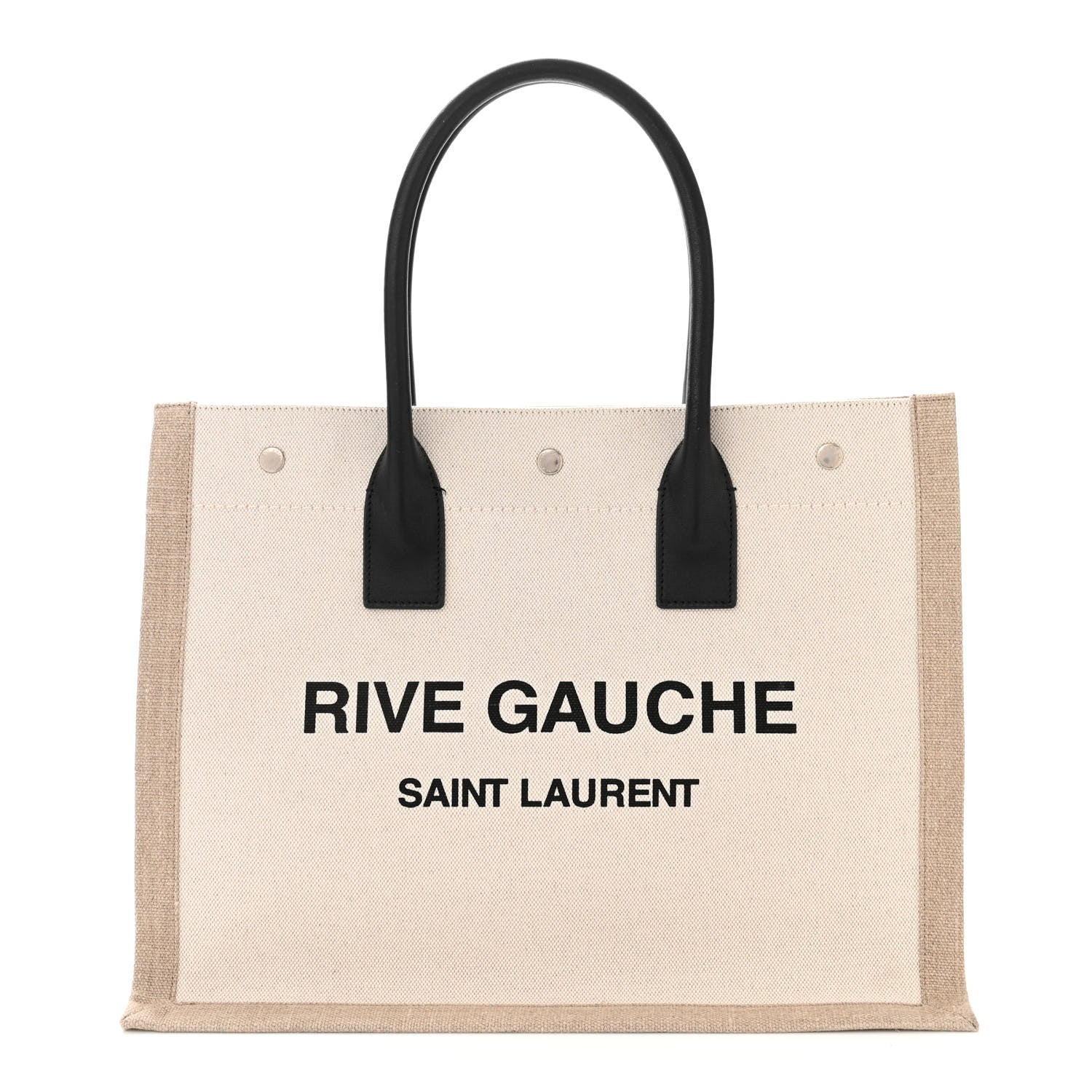 Saint Laurent SAINT LAURENT Linen Calfskin Small Rive Gauche Tote Greggio Natural 1 of 13