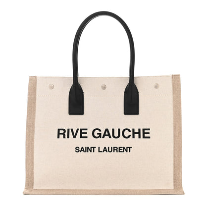 Saint Laurent SAINT LAURENT Linen Calfskin Small Rive Gauche Tote Greggio Natural 1 of 13