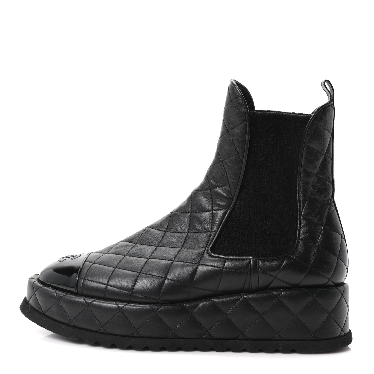 Chanel Lambskin Patent CC Cap Toe Quilted Short Platform Boots 39 Black 1 of 10