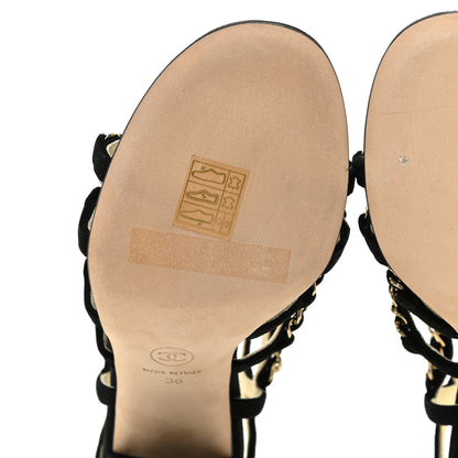Chanel Kid Suede Chain Sandals 36 Black 7 of 13