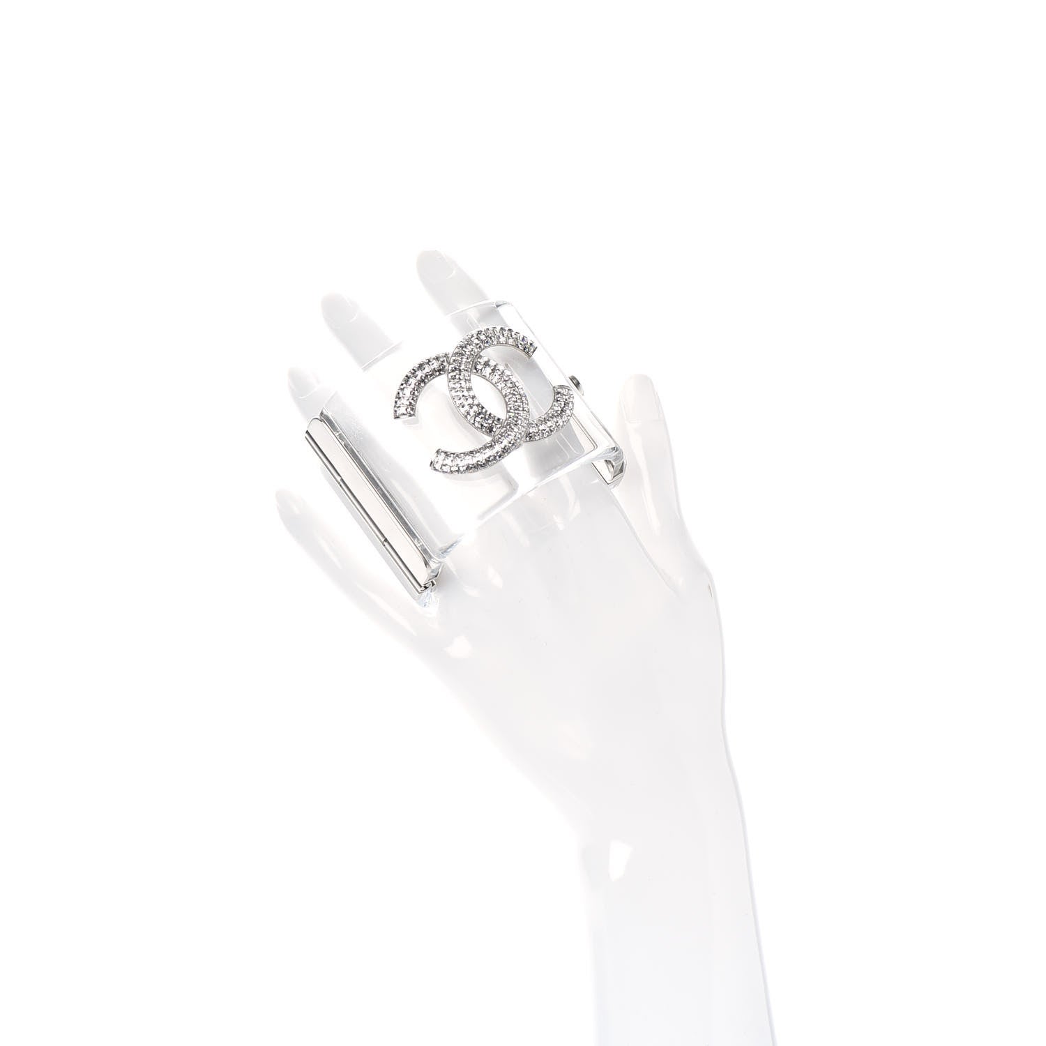 Chanel Lucite Baguette Crystal CC Cuff Transparent Silver 2 of 5