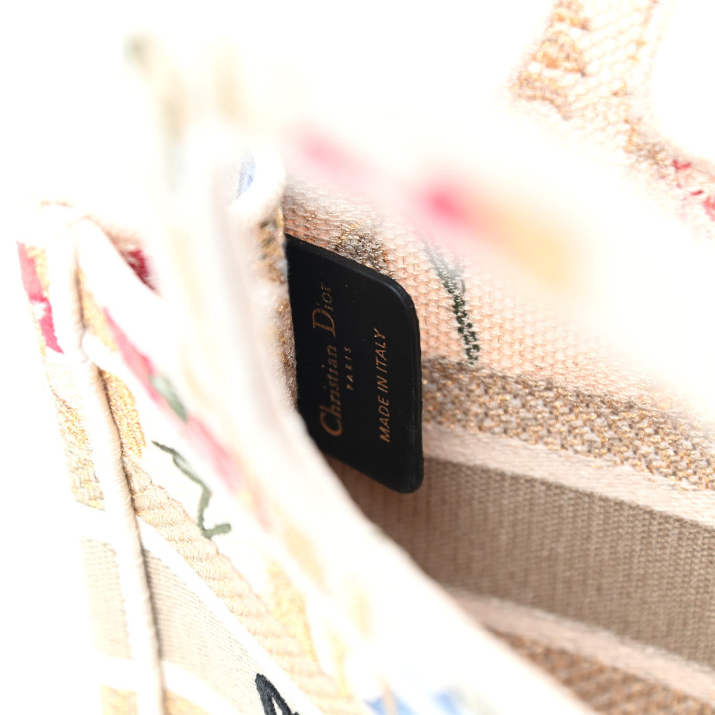 Canvas Embroidered Hibiscus Printed Mini Book Tote Beige Multicolor