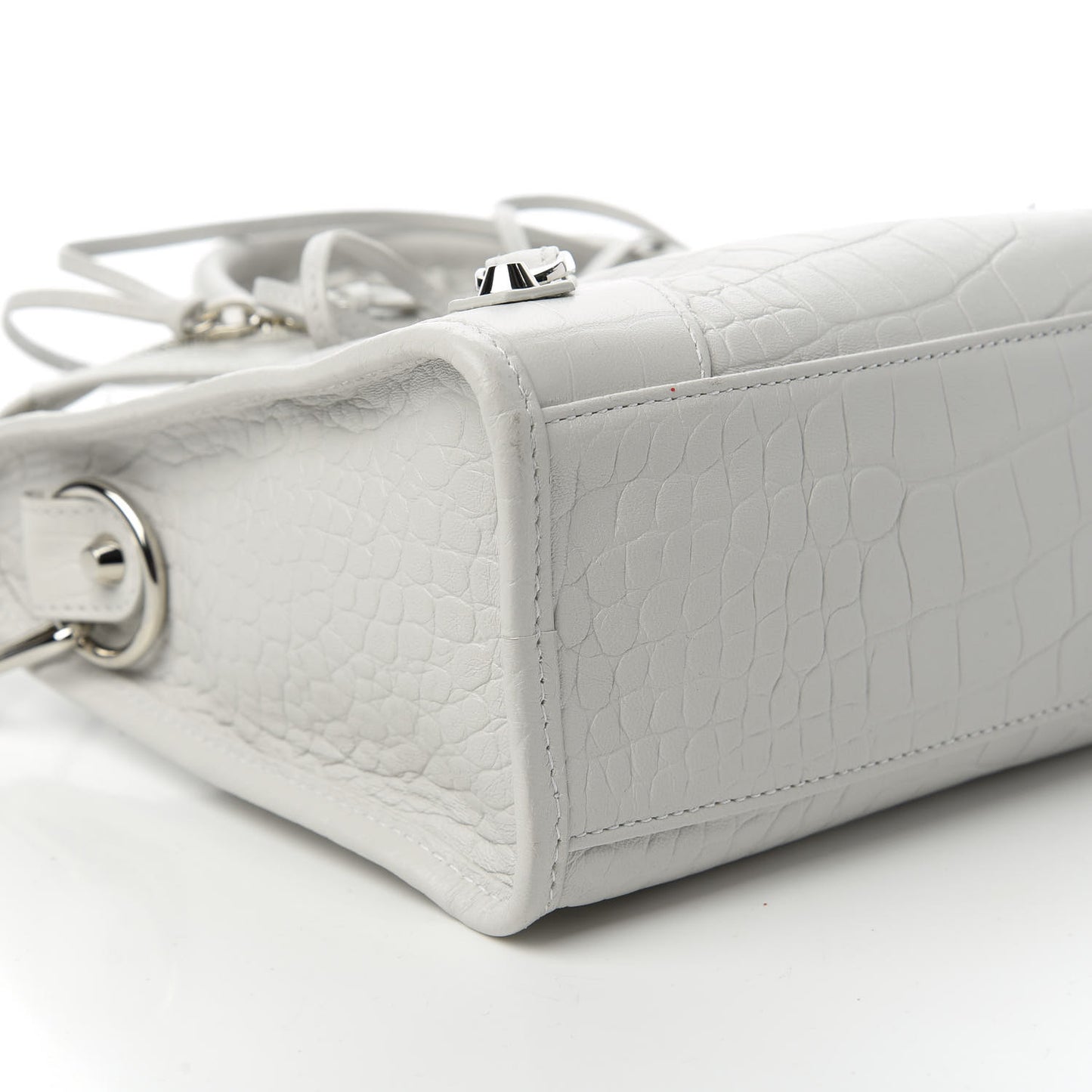 Matte Supple Lambskin Crocodile Embossed Classic Silver Hardware S City White