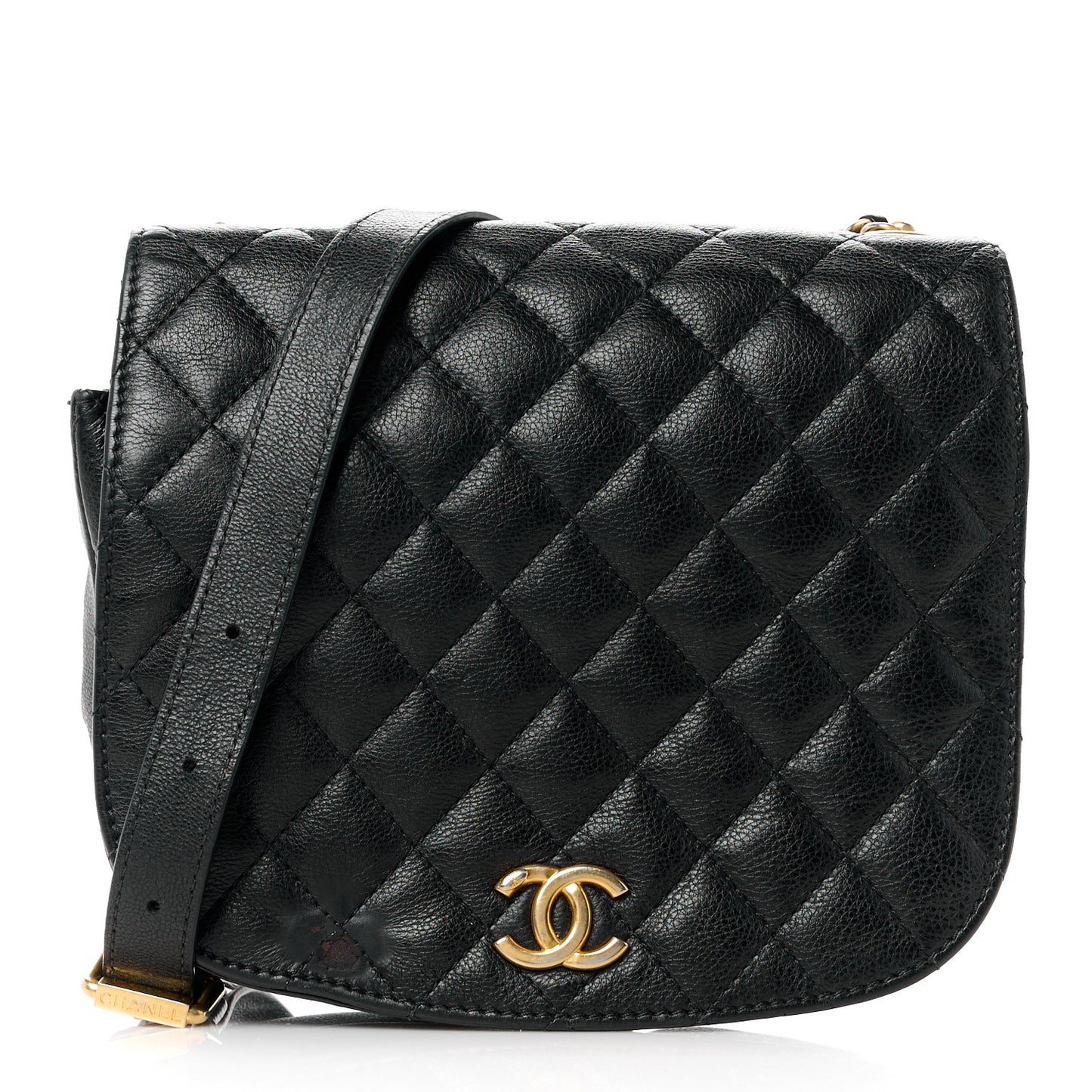Grained Calfskin Quilted Messenger Flap Black