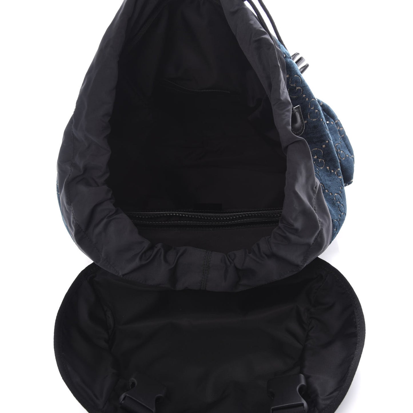 Velvet GG Monogram Web Medium Double Buckle Backpack Blue Beige Black